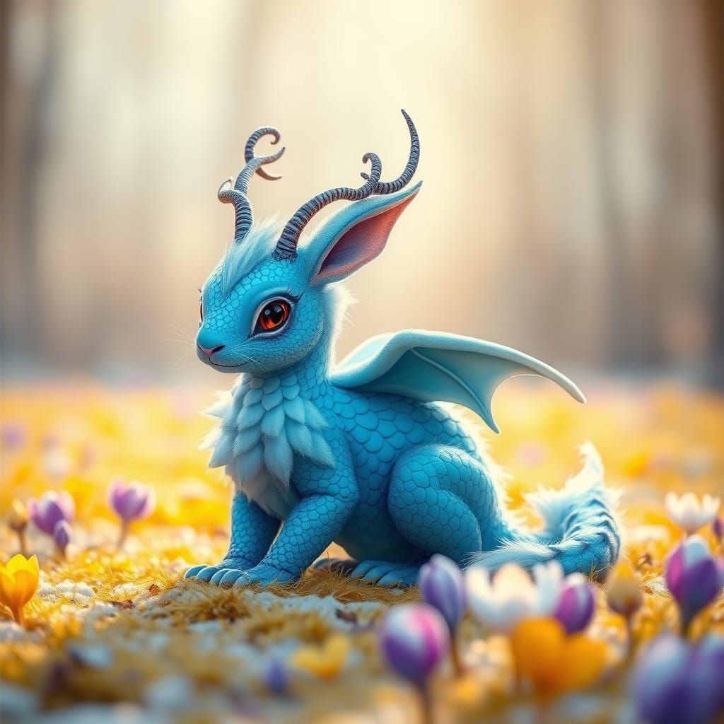Mystical Dragon-Bunny in Enchanted Winter Wonderland