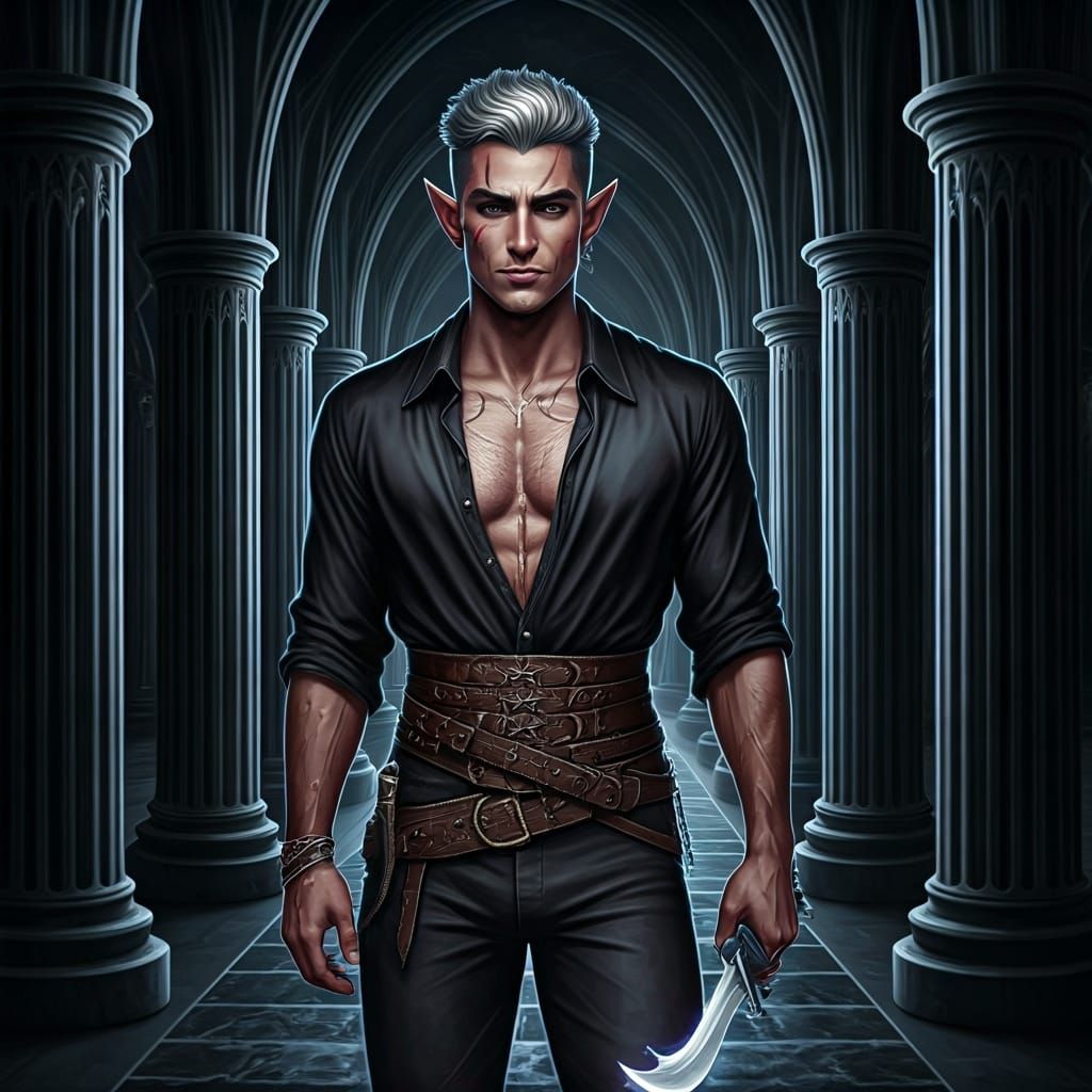 Handsome Drow Warrior in Obsidian Hall