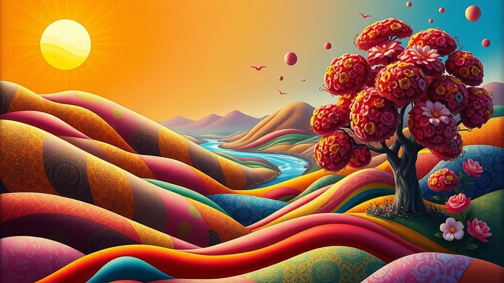 Dreamlike Landscape in Whimsical Textile Aesthetic
