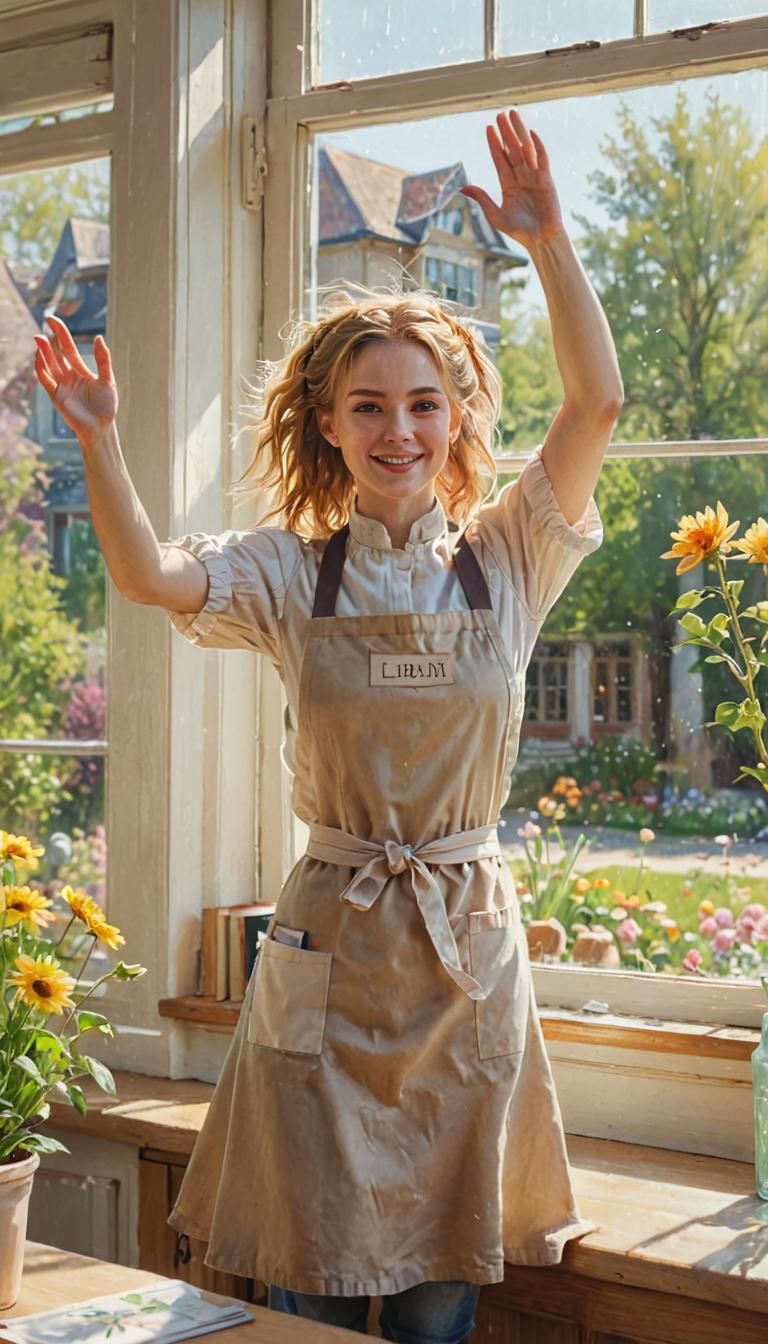 Waitress in Garden, Impressionist Digital Painting