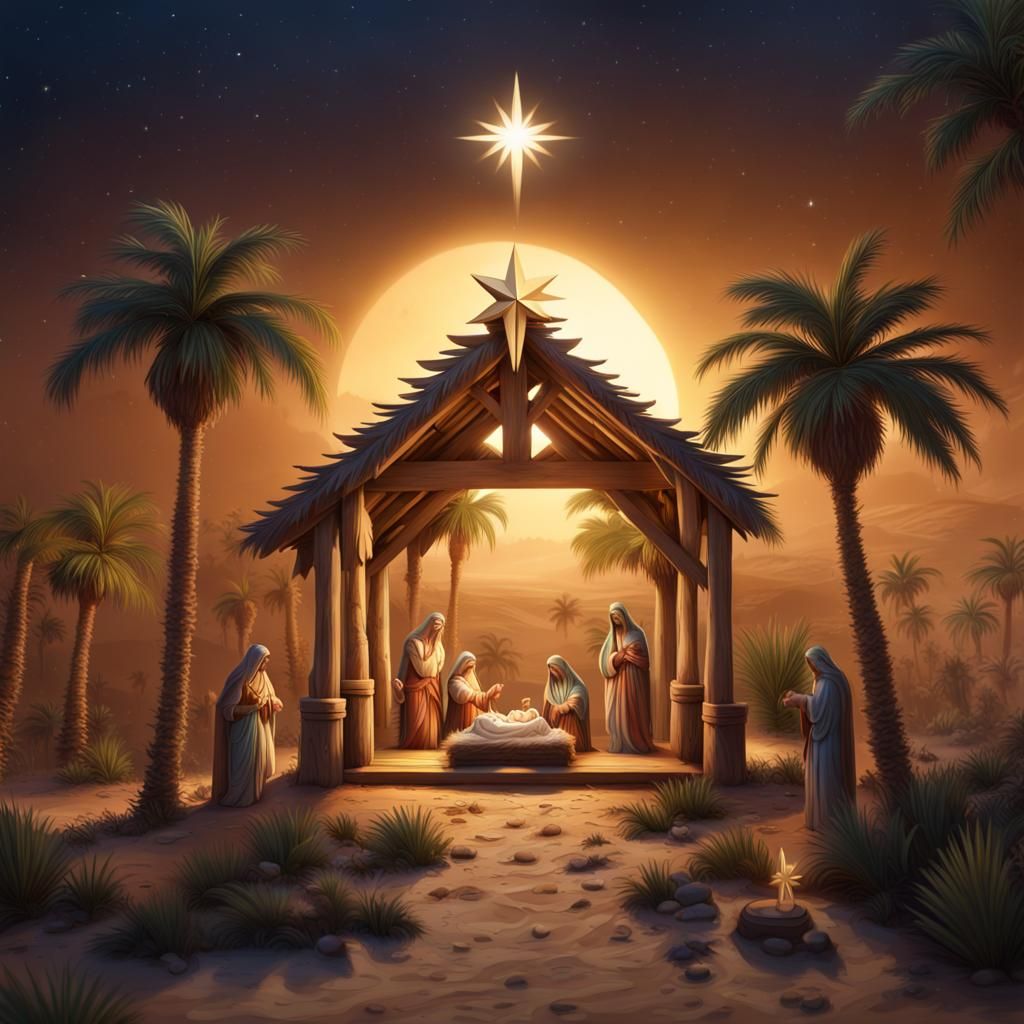 Nativity Scene Nail Art: Detailed Matte Painting