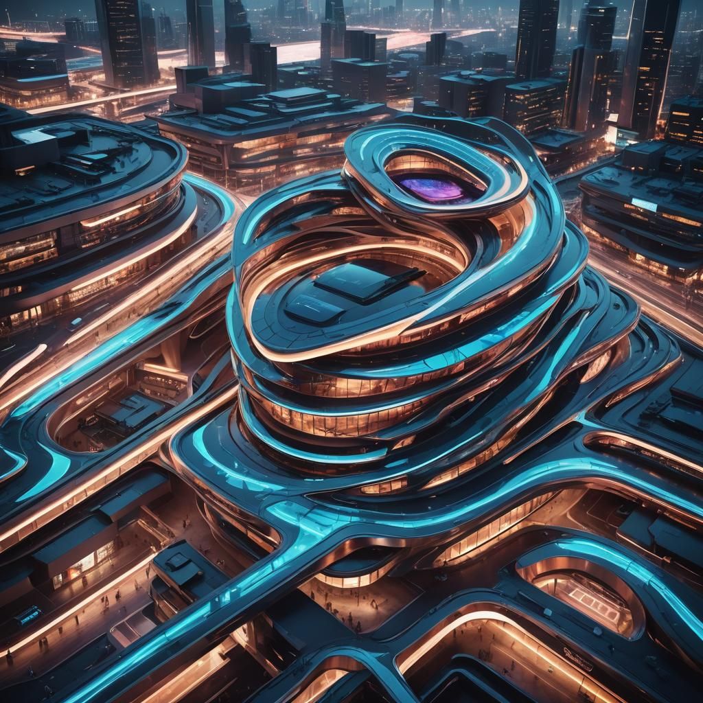 Cyberpunk Stadium: Parametric Fluid Architecture in Neon Cit...