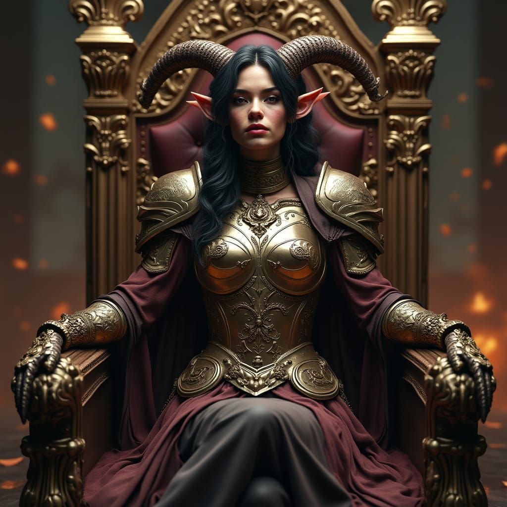 Elegant Demon Goddess in Ornate Armor