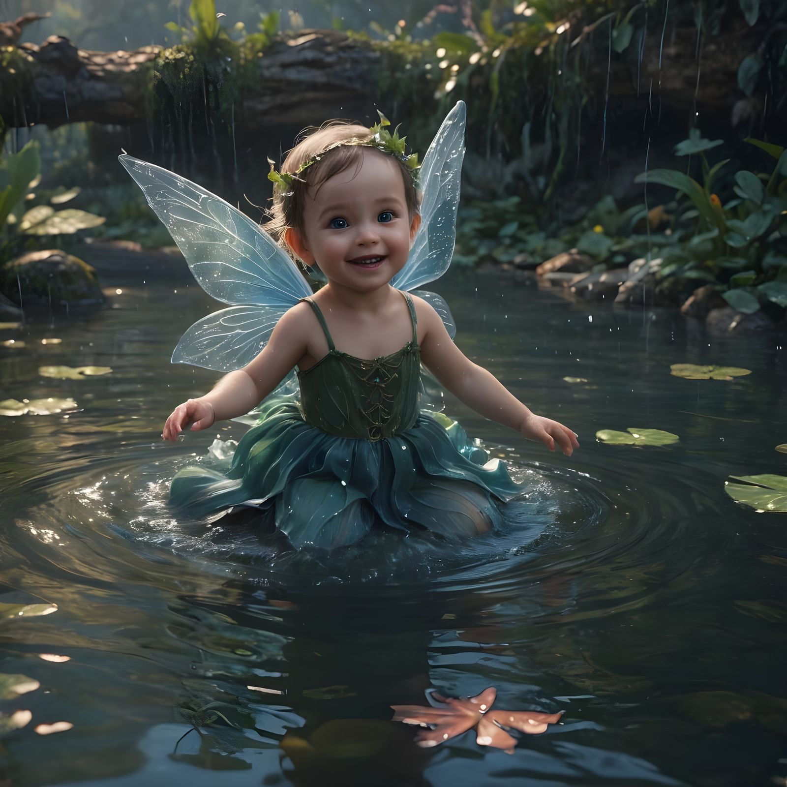 Cute Water Fairy Baby: Digital Matte Painting