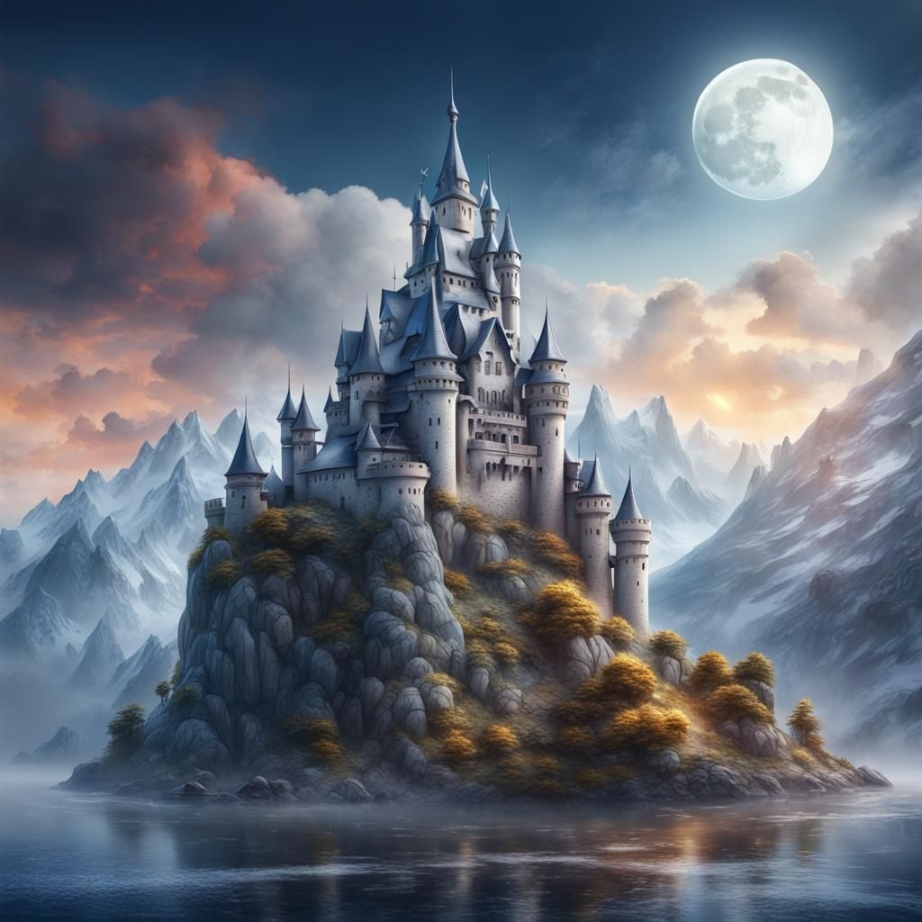 Silver Moon Mountain Castle: Fantasy Concept Art