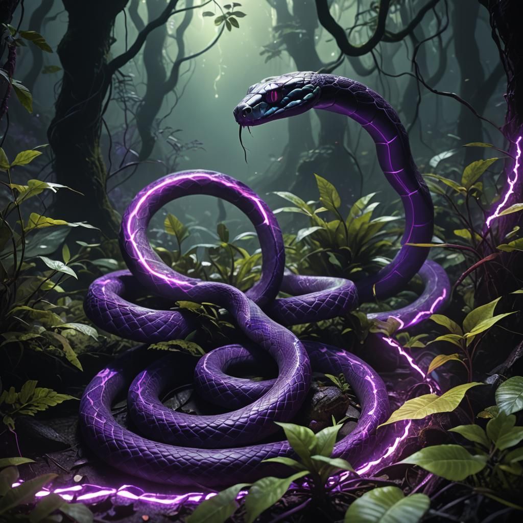 Neon Aura Snake in Mystical Forest