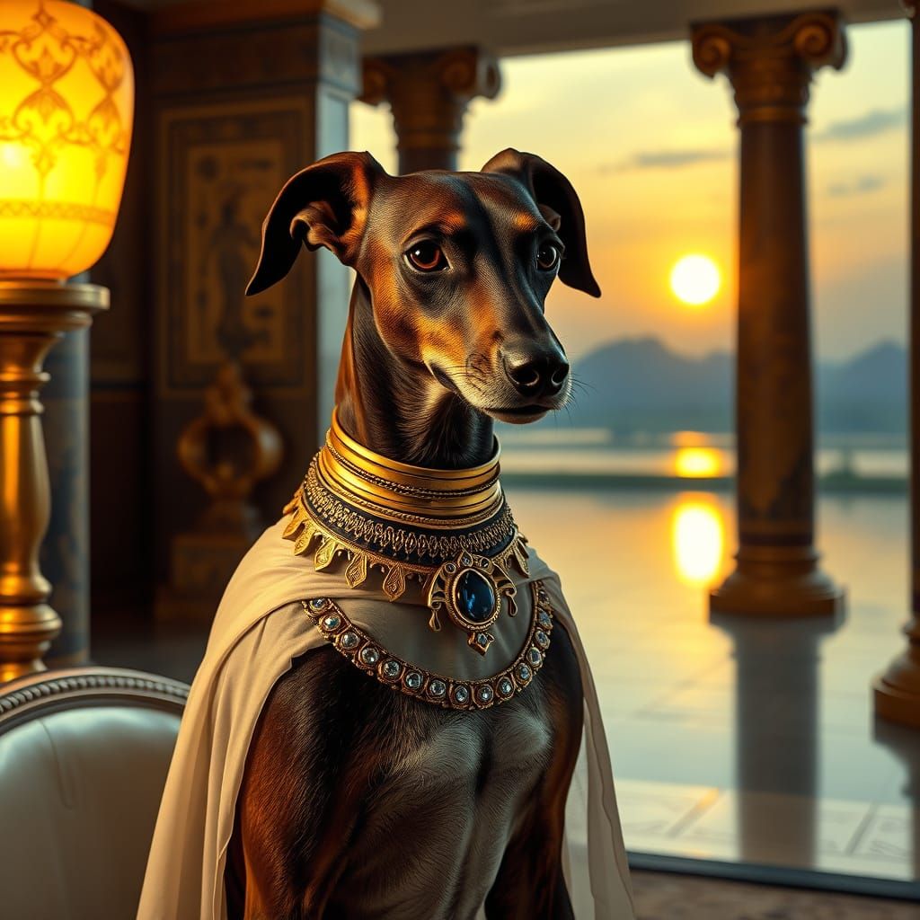 Elegant Egyptian Priestess Saluki Dog Portrait