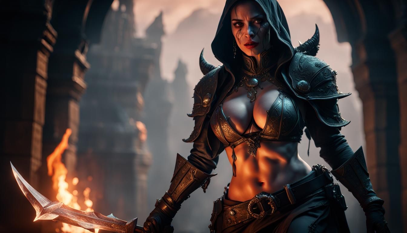 Hyperrealistic Diablo Rogue with Ice Daggers