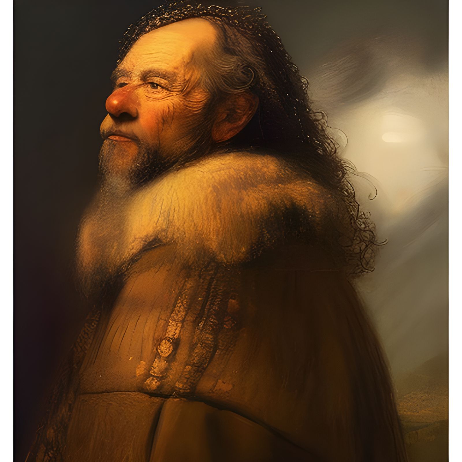 Historical Figure in Rembrandt Style Oil Painting