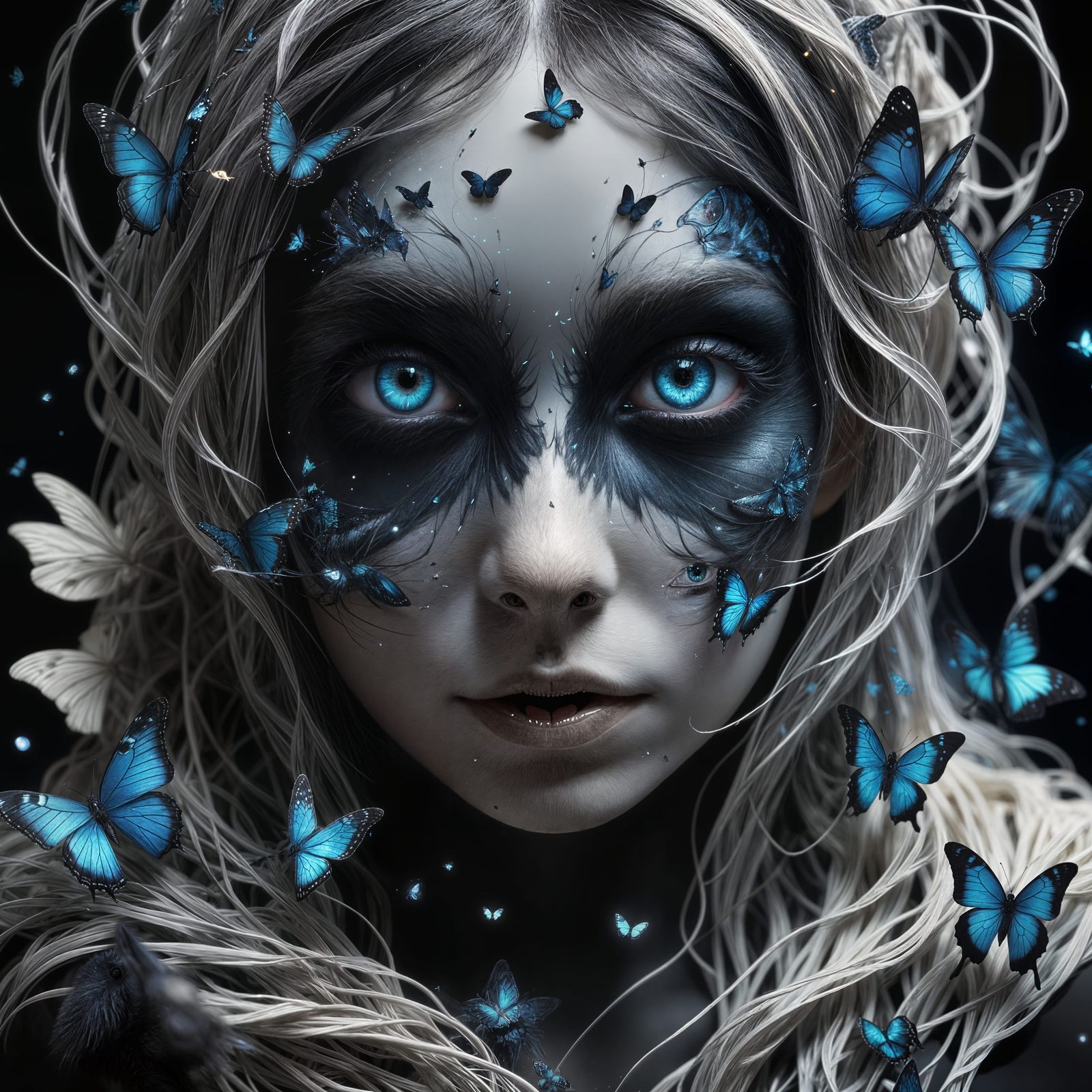 Cosmic Creature Trapping Butterflies: Digital Art Masterpiec...
