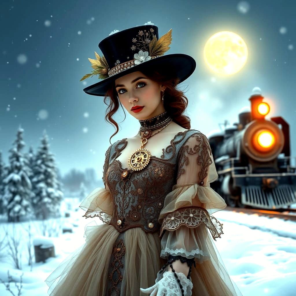 Enchanting Steampunk Christmas Fantasy with Intricate Gears....