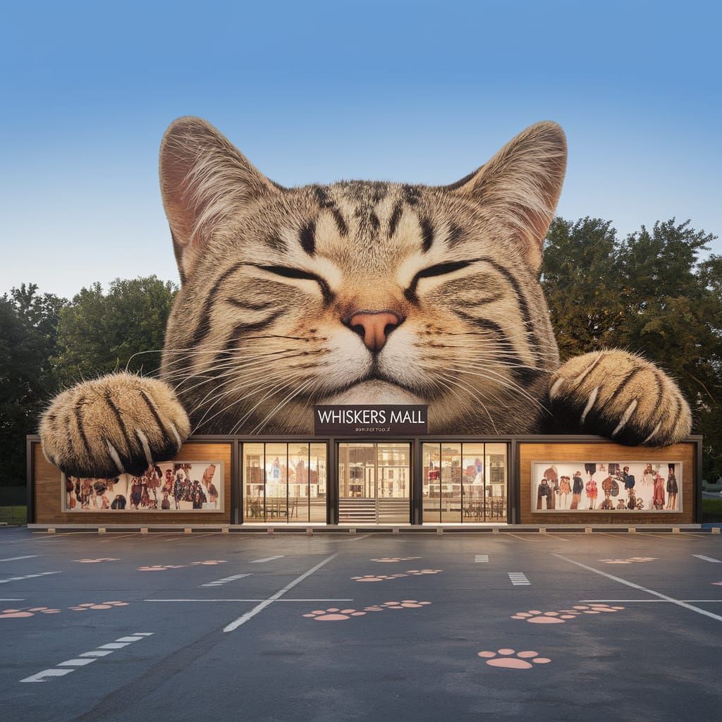Sleepy Giant Cat Transformed into Whiskers Mall Shopping Cen...