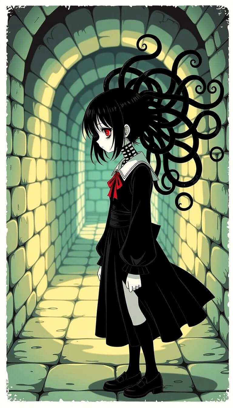 Anime Girl with Hidden Tentacle Creature