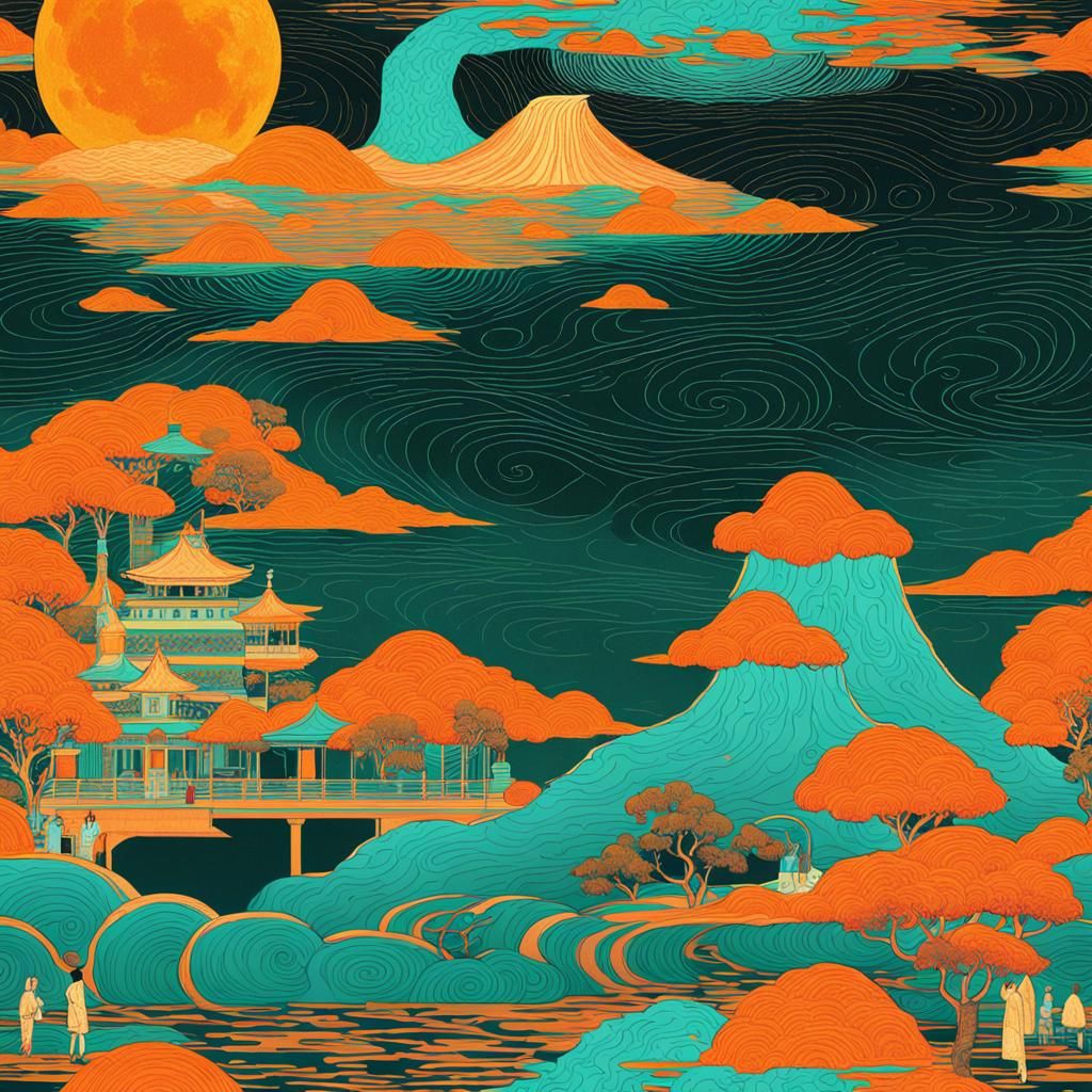 Ukiyo-e Reincarnation in Klimt-inspired Vaporwave