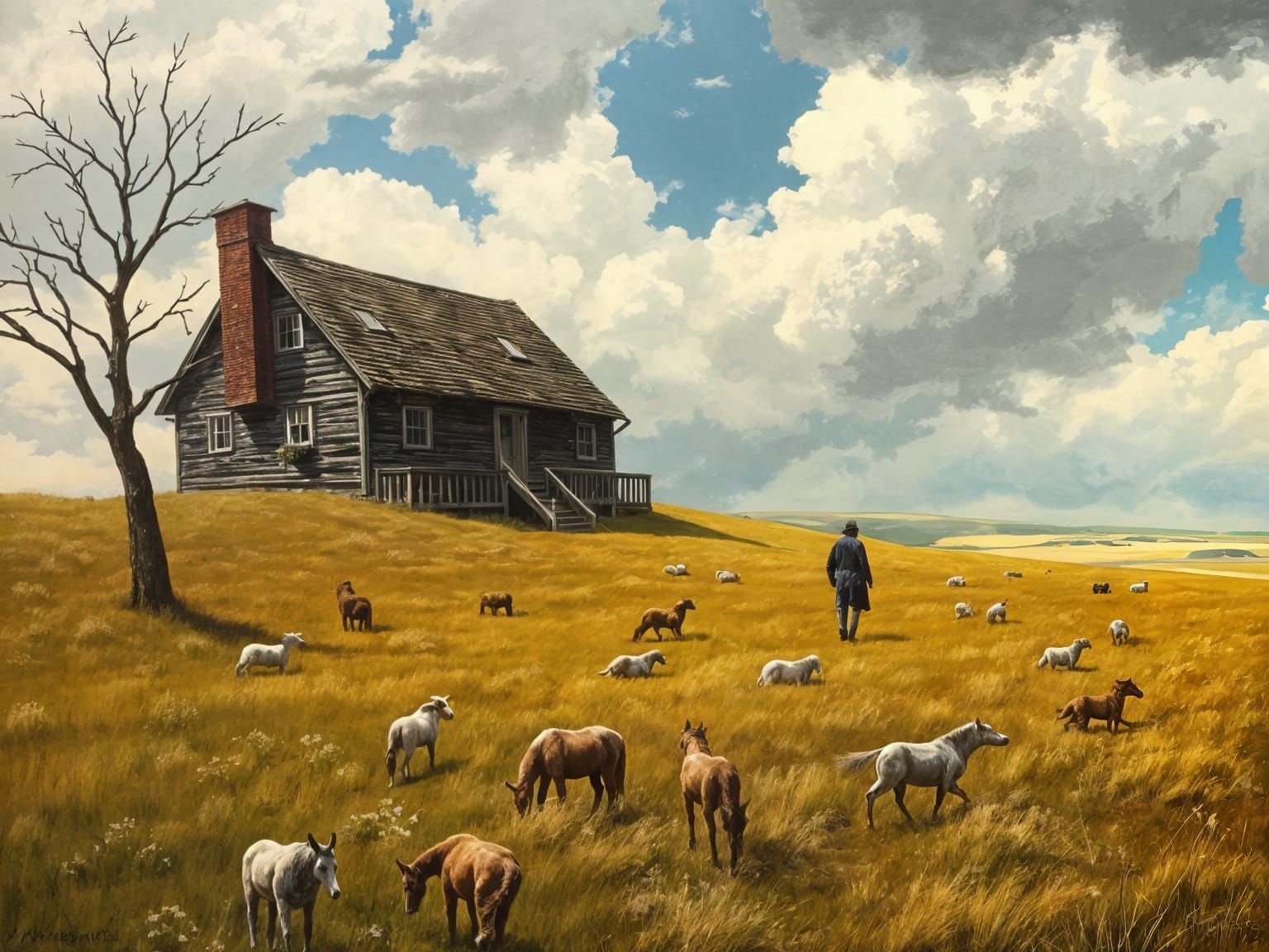 Evocative Rural Scene in American Realism Style