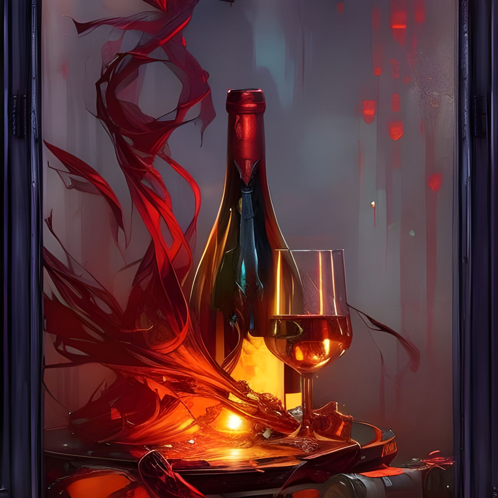 Magical Wine Bottle and Glass in Art Style