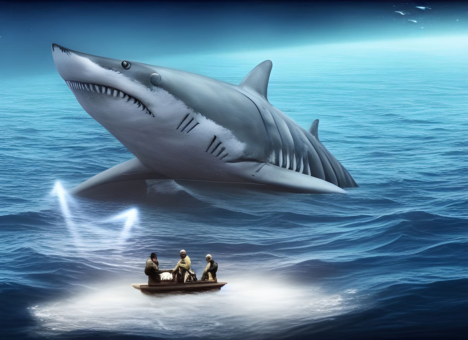 Galactic Fishermen Catch Giant Shark on Airship