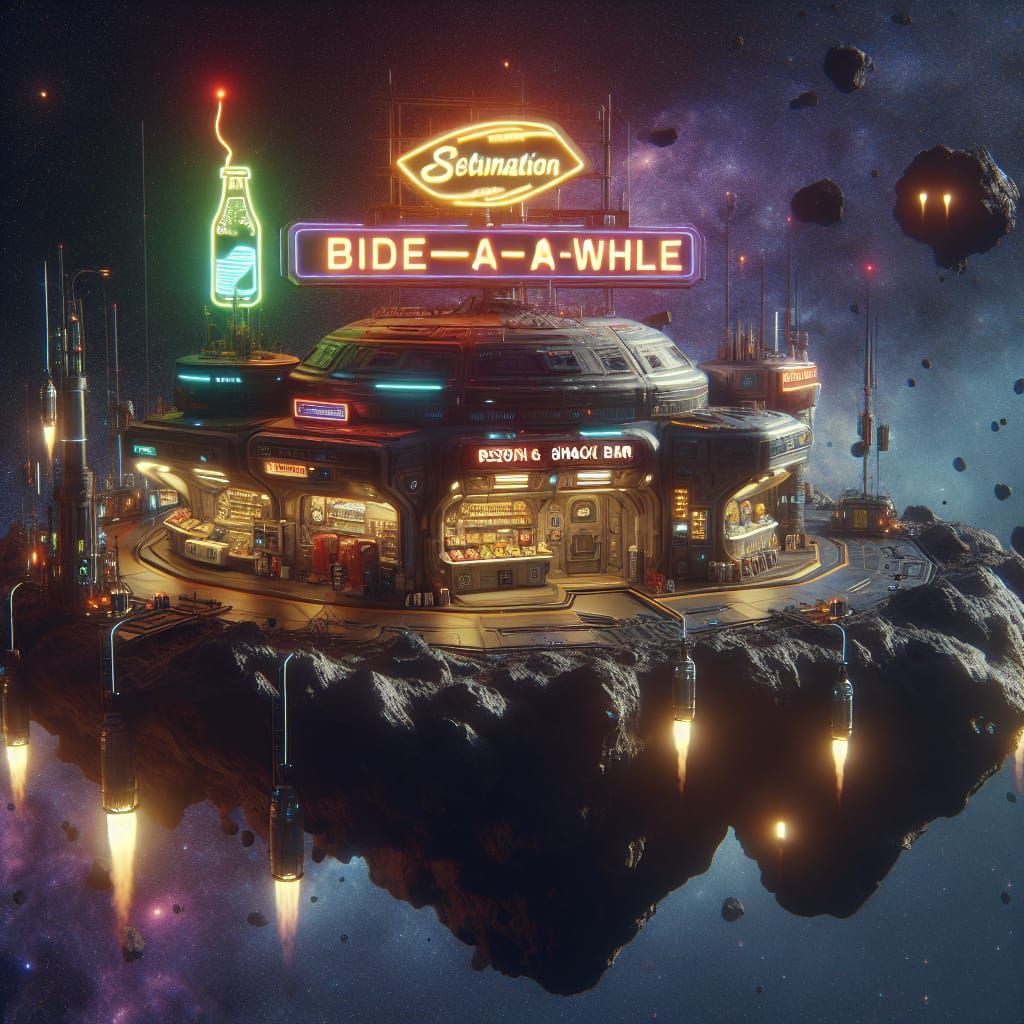 Science Fiction Asteroid Refueling Station in 8K