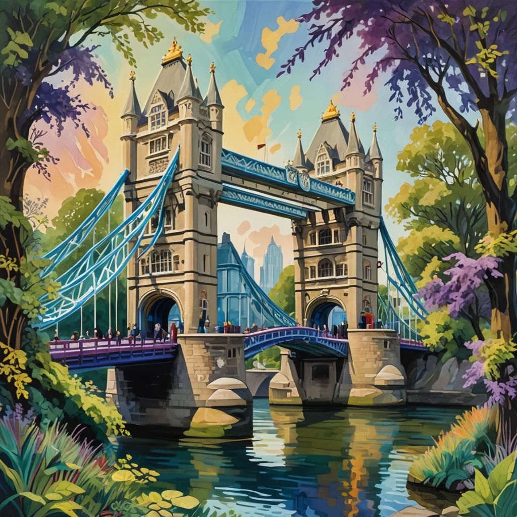 Tower Bridge in Oil, David Hockney Style