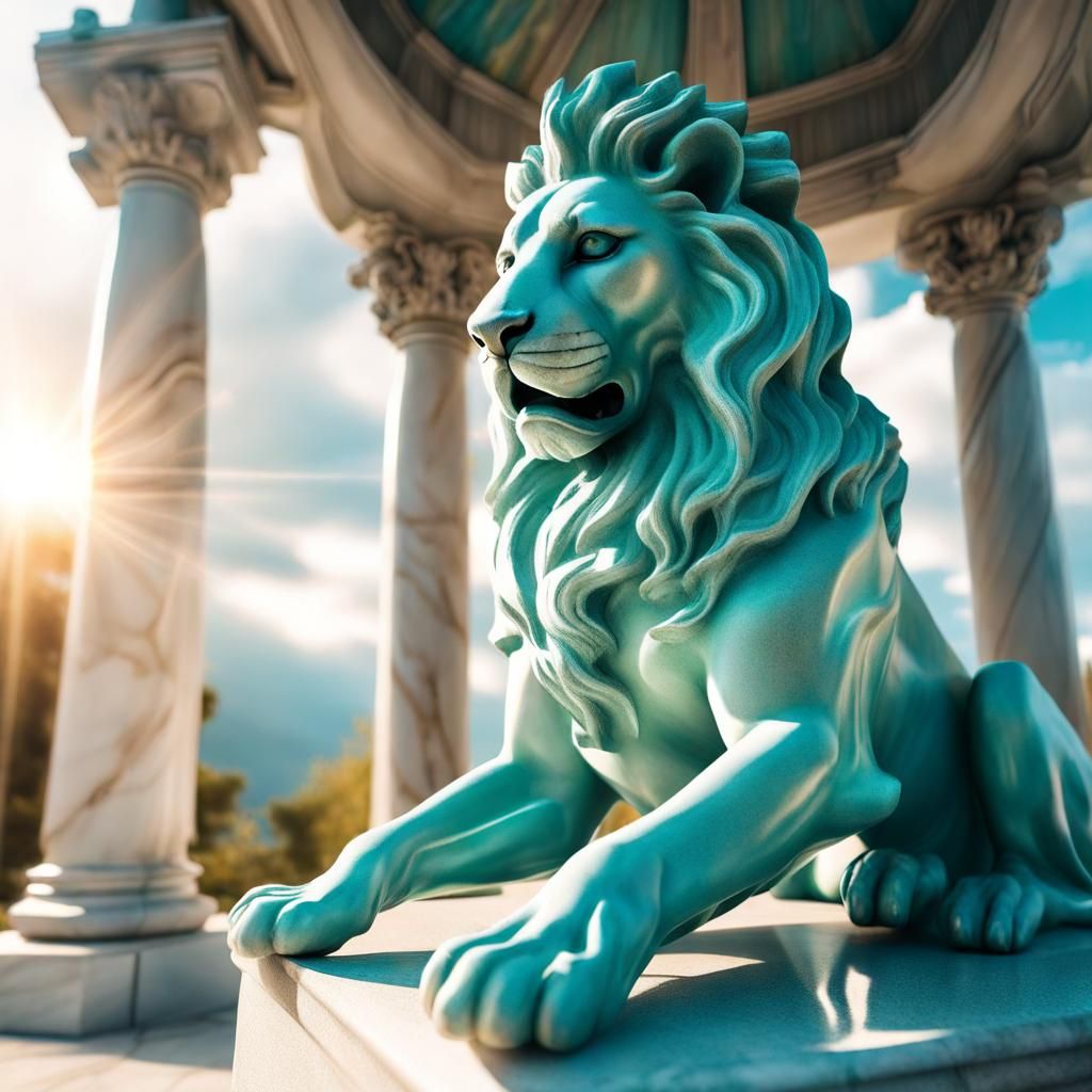 Teal Marble Golem Weeps in Gazebo