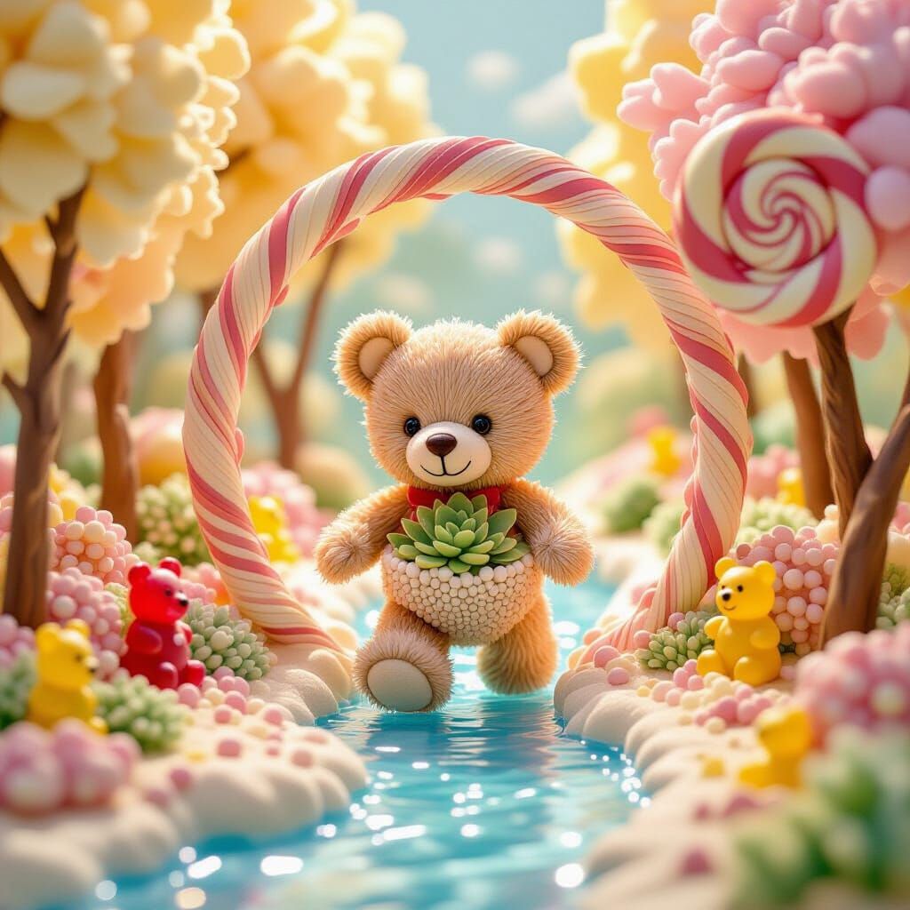 Teddy Bear's Candy Land Adventure in Paper Art Style