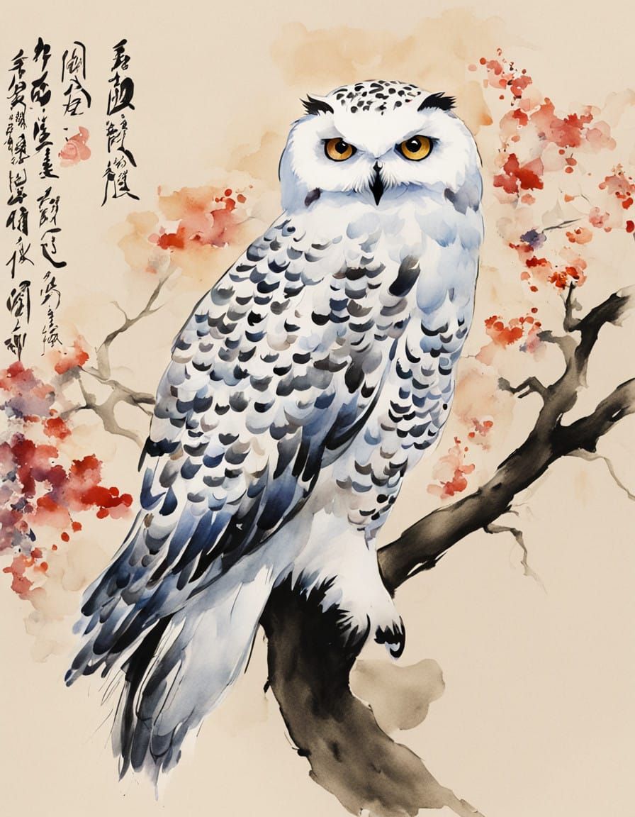 Winter Snowy Owl in Vibrant Watercolor