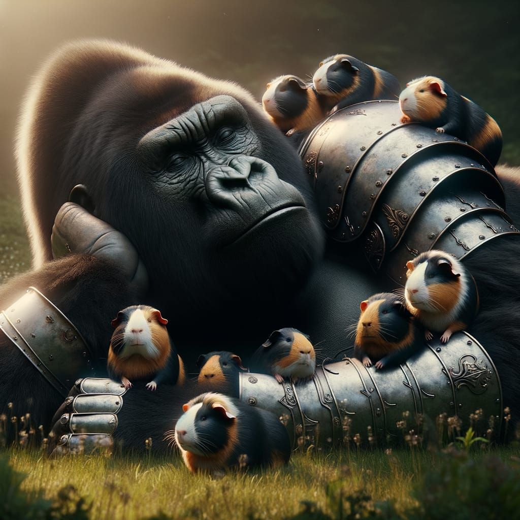 Photorealistic Gorilla in Medieval Guinea Pig Menagerie
