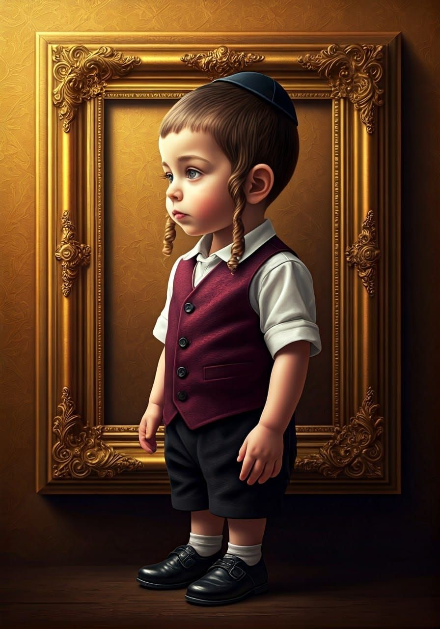 Boy in Traditional Hasidic Attire in Hyperrealistic Style