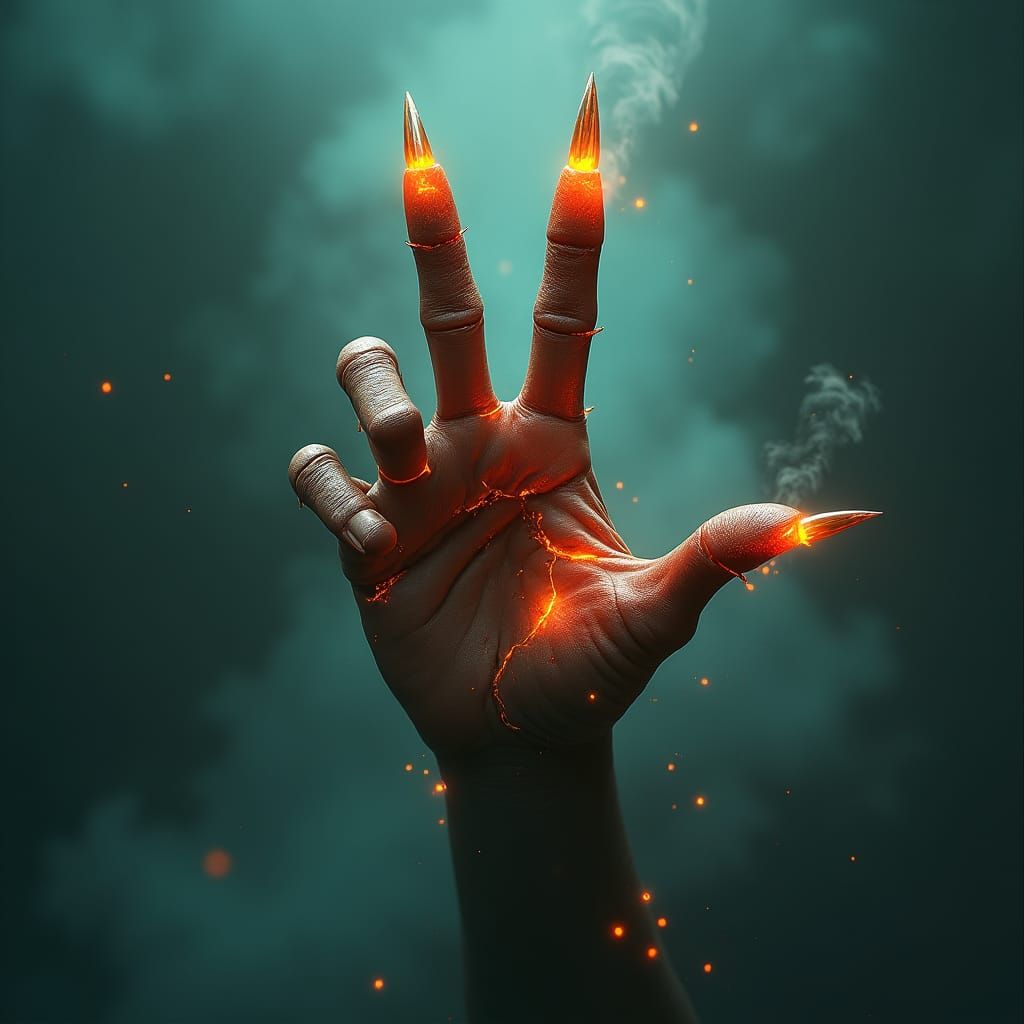 Scorched Finger with Sharp Nails in Digital Art