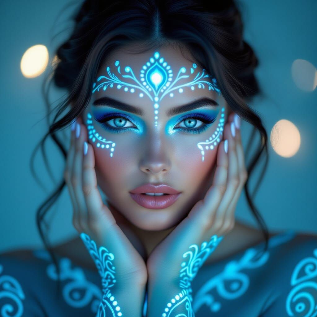 Portrait en gros plan d'une femme à la peau d'un bleu éclata...