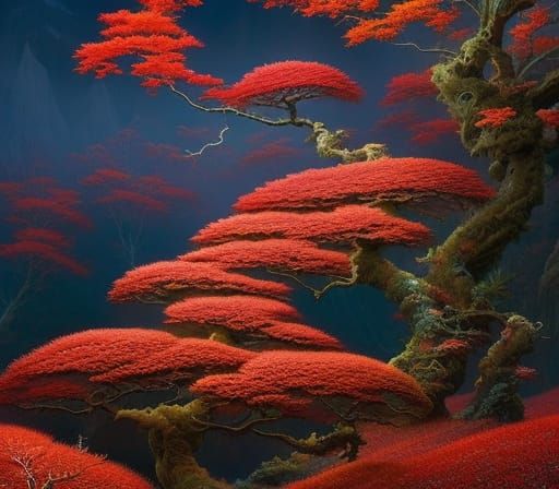 Luminous Bonsai: A Surreal Botanical Masterpiece