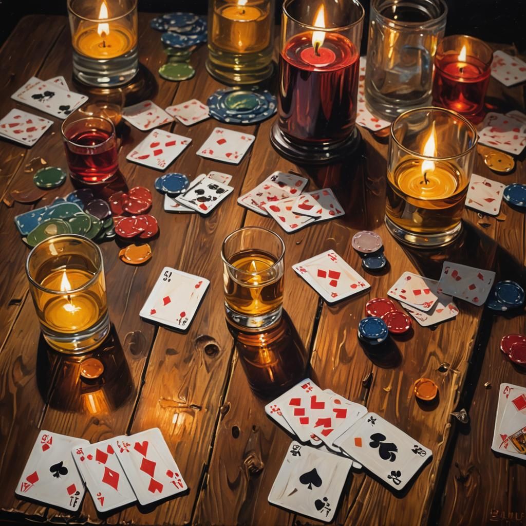 Poker Cards in Oil Painting with Candlelight