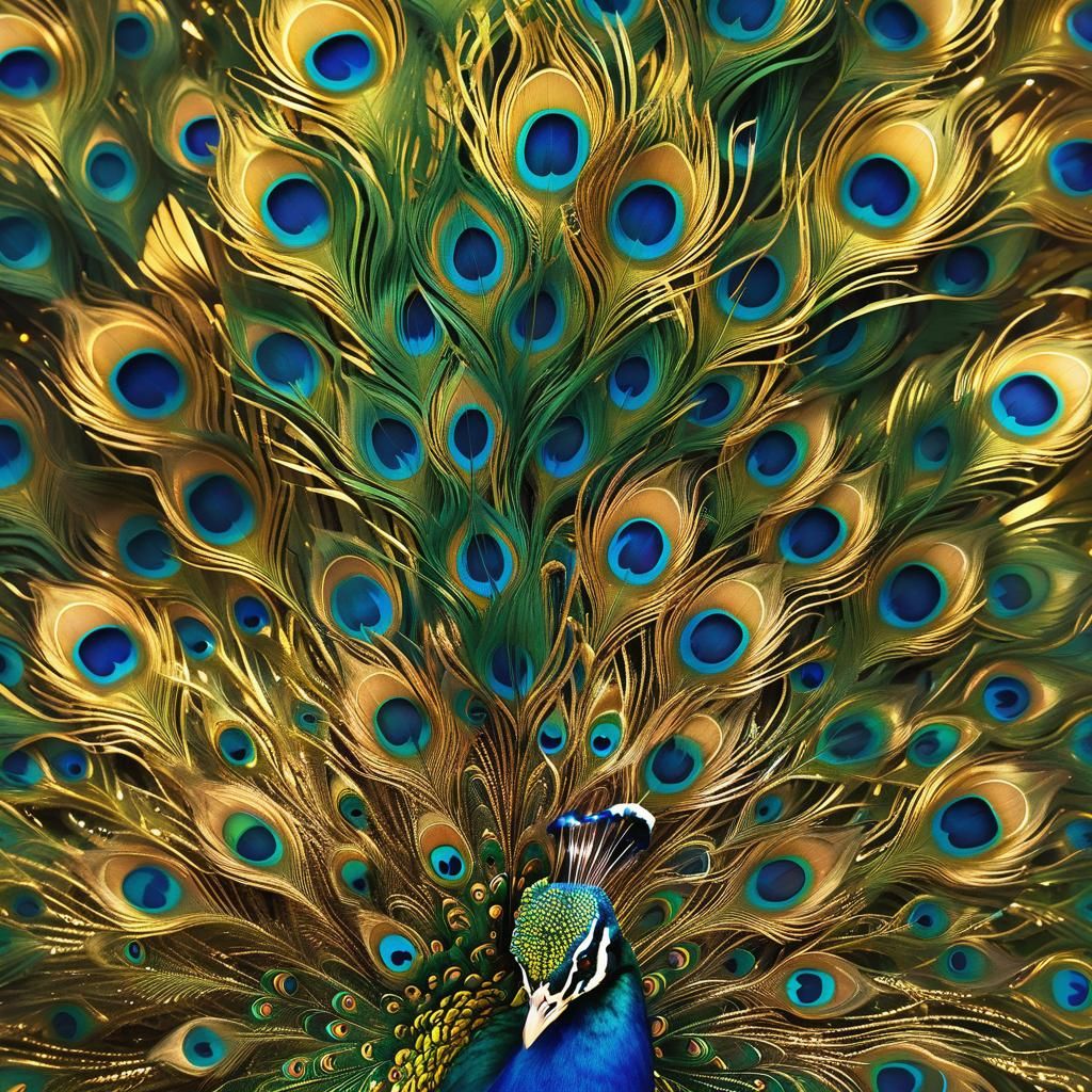 Peacock Plumage Unfolding in Klimt-Inspired Jewel Tones