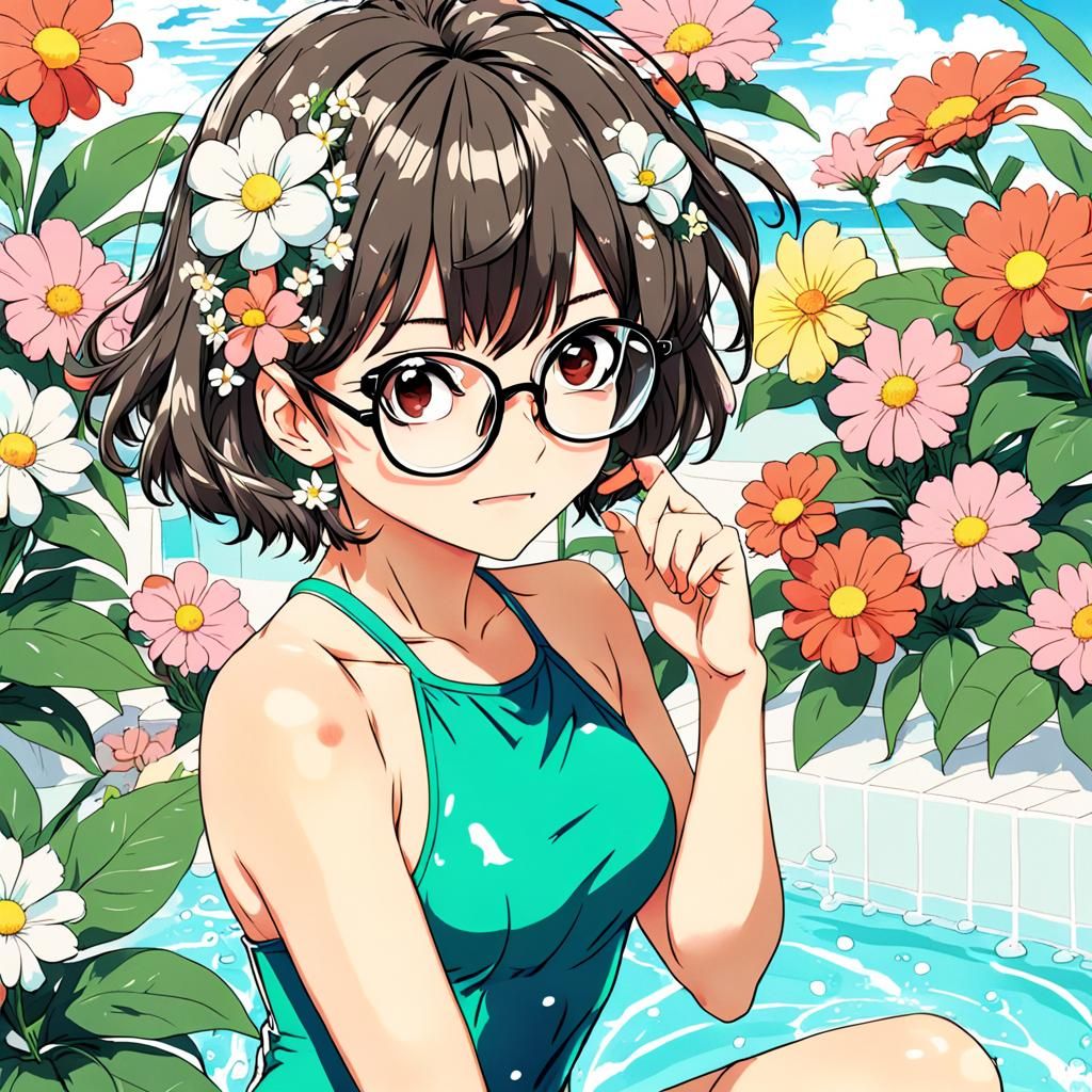 80s Anime Style Woman in Bathing Suit