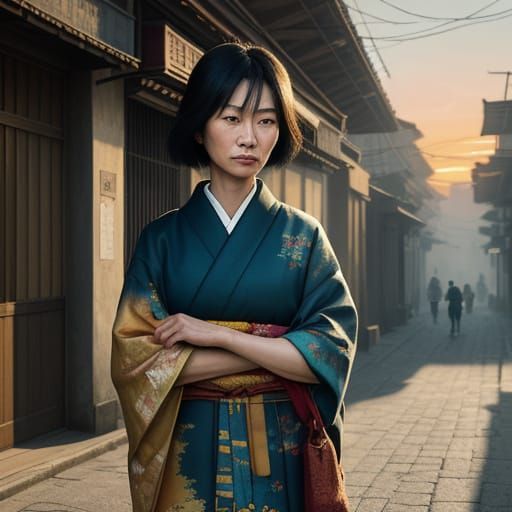 Woman on Empty Street in Vibrant Oil Painting