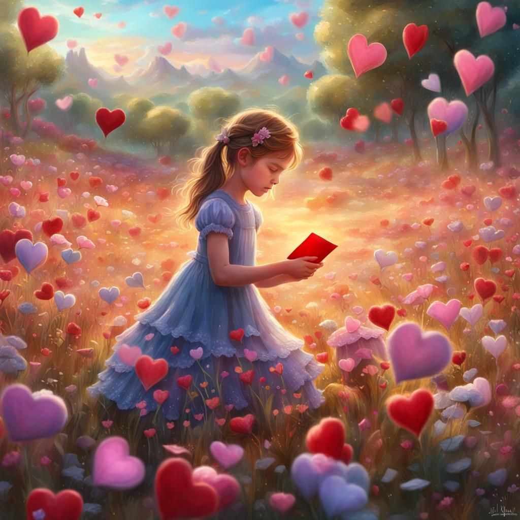 Girl with Valentine Cards in Morning Light