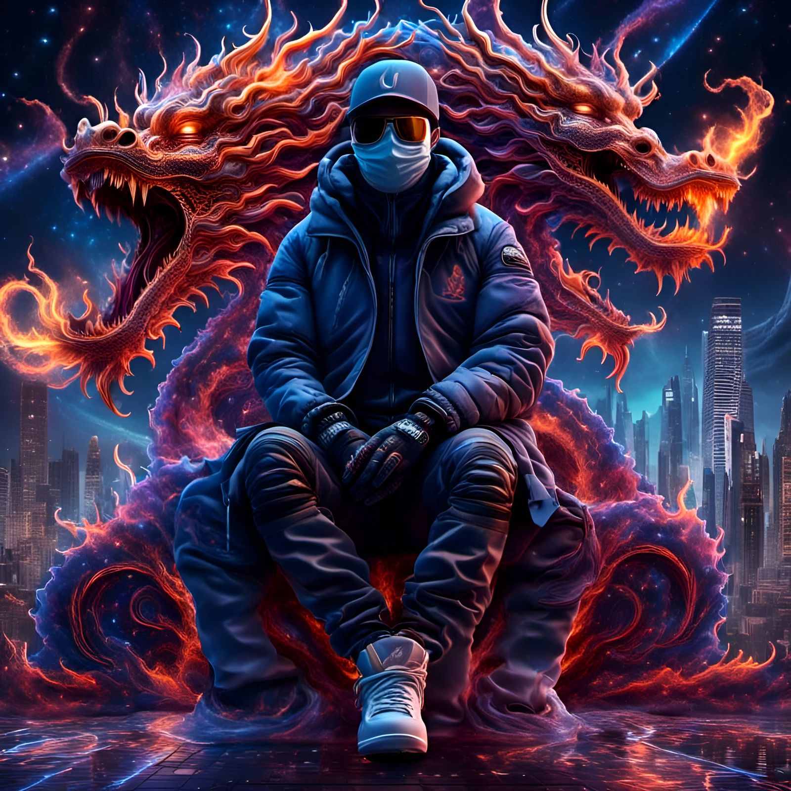 UK Gangster Chinese Dragon in Cityscape