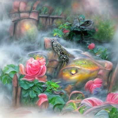 Frog in Secret Rose Garden: Ethereal Fantasy