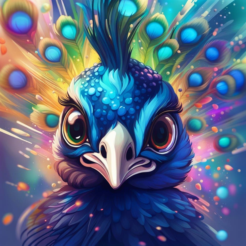 Cute Chibi Peacock Portrait in Hyperrealism Style