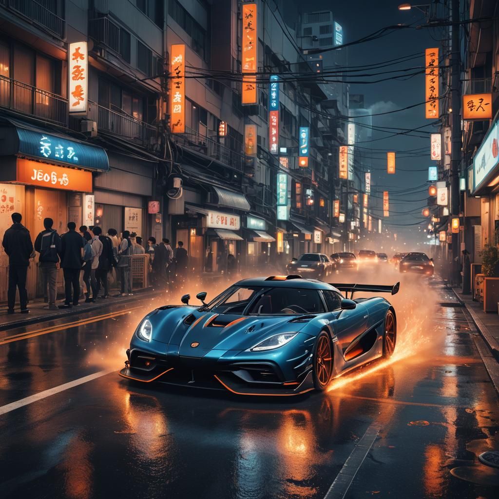 Koenigsegg Jesko Drifting in Neon Japan: Fantasy Concept Art