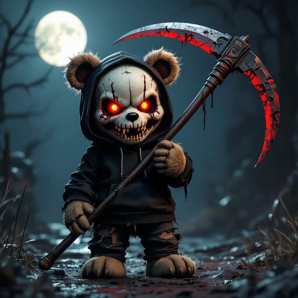 Creepy Teddy Bear Reaper in 3D Style