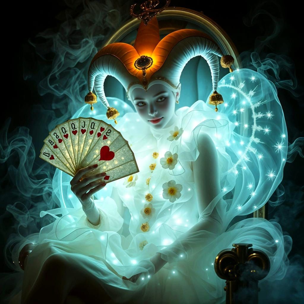 Ethereal Jester Queen of Hearts in Pastel Light