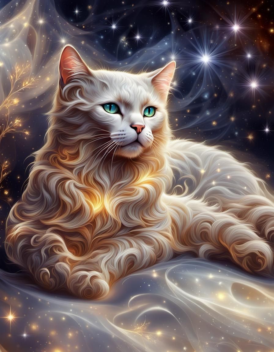 Shimmering Light Cat: Digital Airbrush Masterpiece