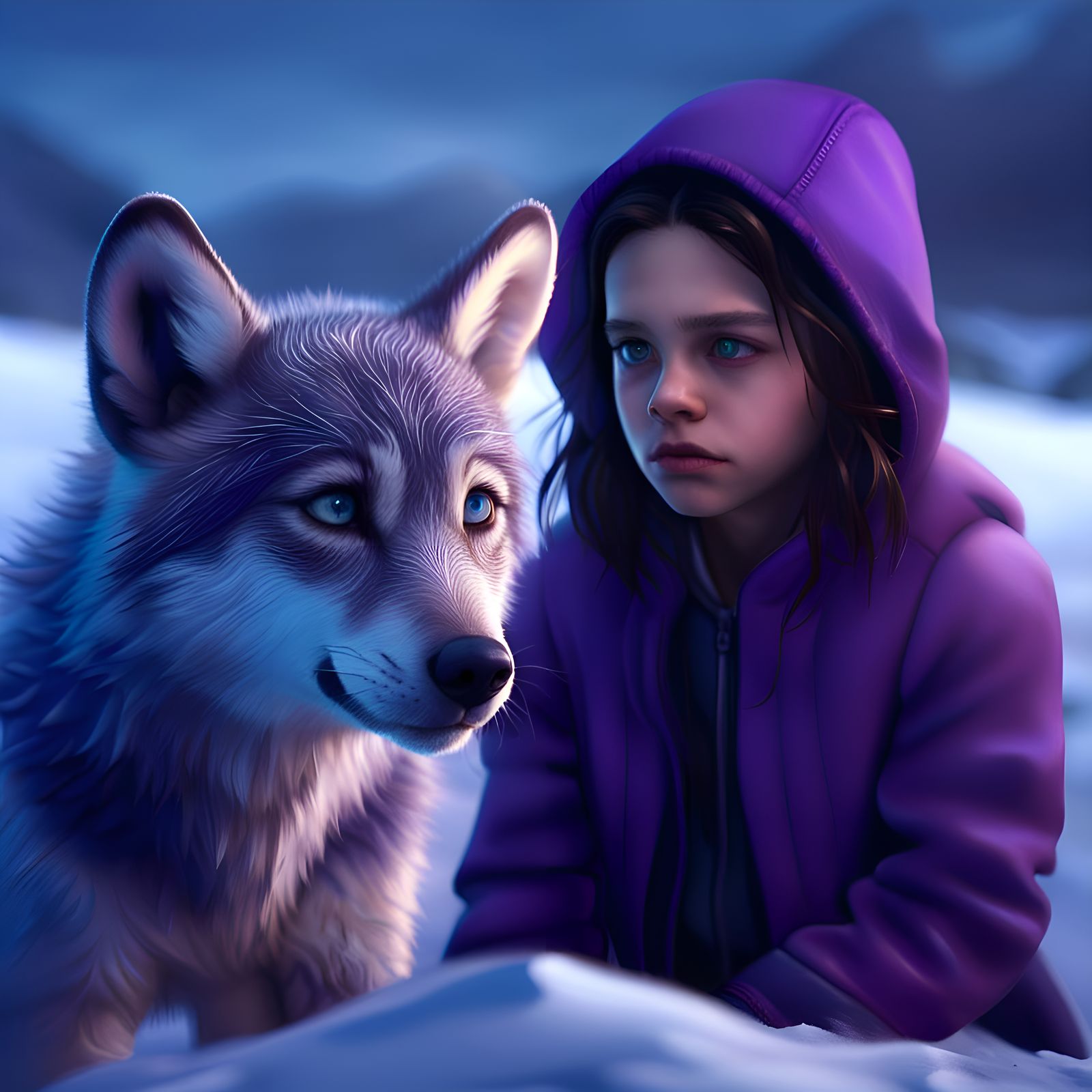 Wolf Cub Bite: Woman's Fear in Snowy Landscape