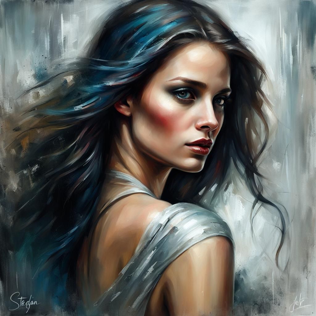 Whimsical Portrait Painting of a Young Woman