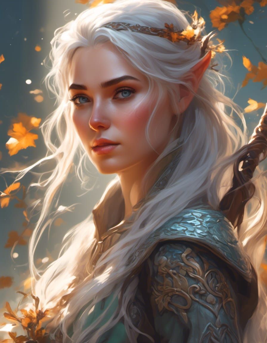 Elven Hunter Portrait in Art Nouveau Style