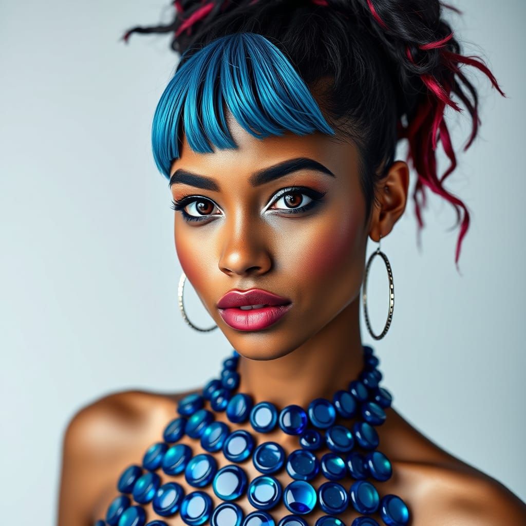 Punk Woman in Blue Glass Dress