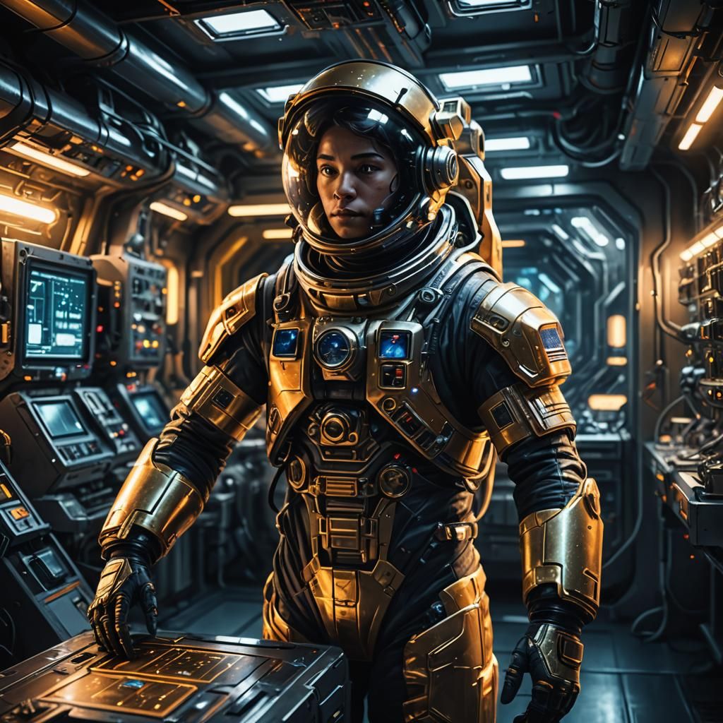 Astronaut Scientist Activating Systems in Spaceship Lab