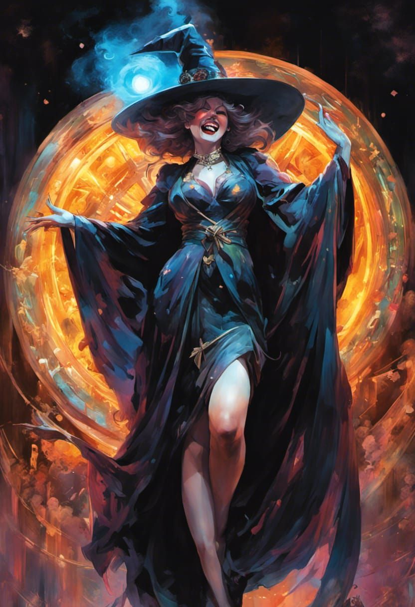 Joyful Witch at Magic Carnival, Art Nouveau Portrait