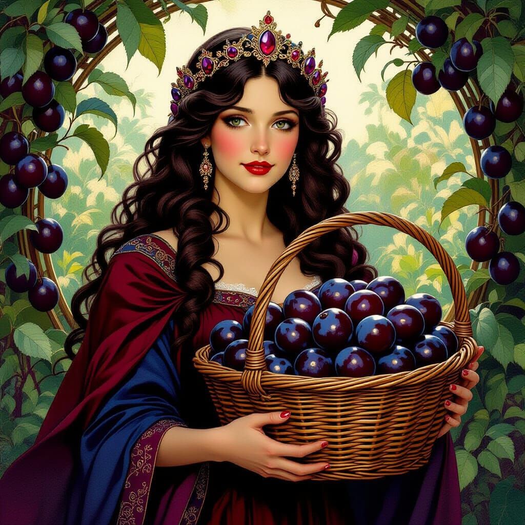 Garden Goddess of Plums in Art Nouveau Style